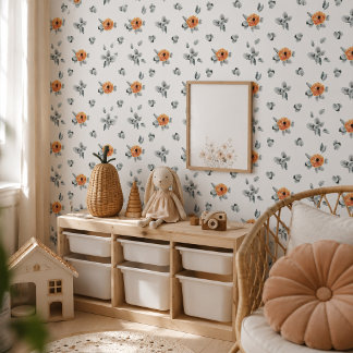 Cute Boho Terracotta Bloemen- en Groene Nursery  Behang