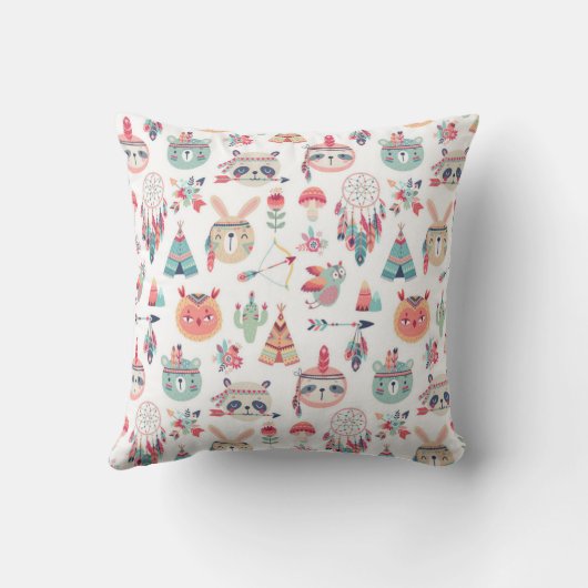 Cute Boho Tribal Woodland Animals Pattern Throw  Kussen (Achterkant)