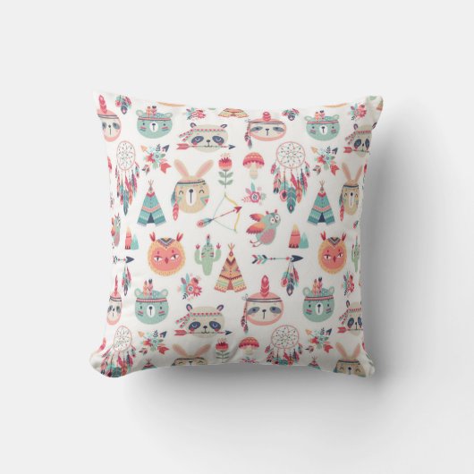 Cute Boho Tribal Woodland Animals Pattern Worpdeku Kussen (Voorkant)