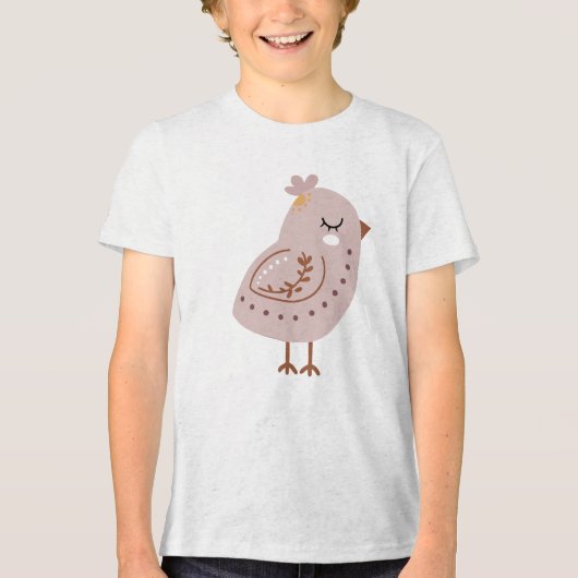 Cute Boho Vogel Illustratie in Neutraal Pastel Tri-Blend Shirt (Voorkant)