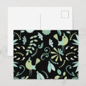 Cute boho-vogels bloemen blauw groen zwart briefkaart (Voorkant / Achterkant)