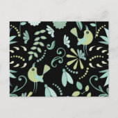 Cute boho-vogels bloemen blauw groen zwart briefkaart (Voorkant)