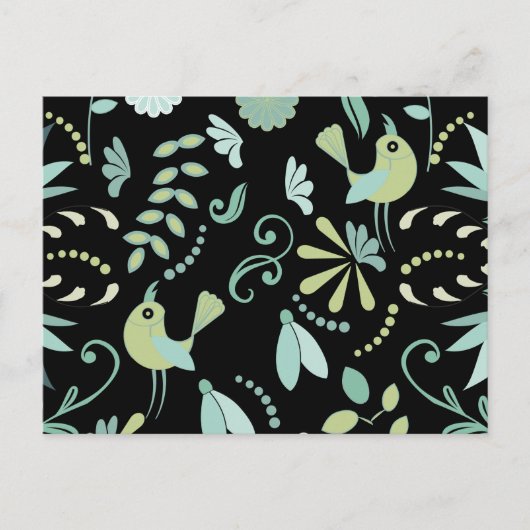 Cute boho-vogels bloemen blauw groen zwart briefkaart (Voorkant)