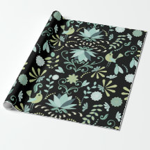 Cute boho-vogels bloemen blauw groen zwart patroon