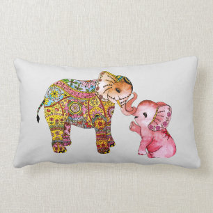 Cute Boho Watercolor Moeder en Baby Olifant Kunst Kussen