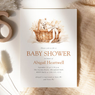 Cute Boho Watercolor Teddybeer Mand Basket Baby Sh Kaart