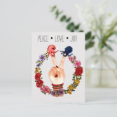 Cute Boho Waterverf Floral Octopus Peace Love Joy Briefkaart (Staand voorkant)