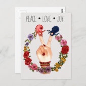 Cute Boho Waterverf Floral Octopus Peace Love Joy Briefkaart (Voorkant / Achterkant)