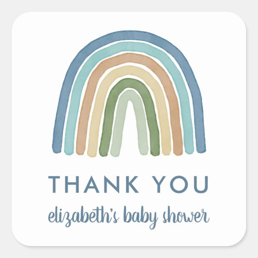 Cute Boho Waterverf Rainbow Baby shower | Blauw Vierkante Sticker (Voorkant)