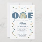 Cute Boho Waterverf Rainbow Birthday Blue First Kaart (Voorkant)