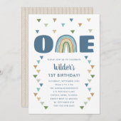 Cute Boho Waterverf Rainbow Birthday Blue First Kaart (Voorkant / Achterkant)