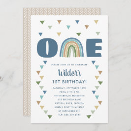 Cute Boho Waterverf Rainbow Birthday Blue First Kaart