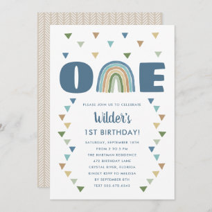 Cute Boho Waterverf Rainbow Birthday Blue First Kaart