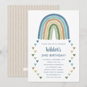 Cute Boho Waterverf Rainbow Birthday Blue Kaart