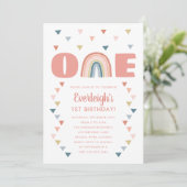 Cute Boho Waterverf Rainbow Birthday Coral First Kaart (Staand voorkant)