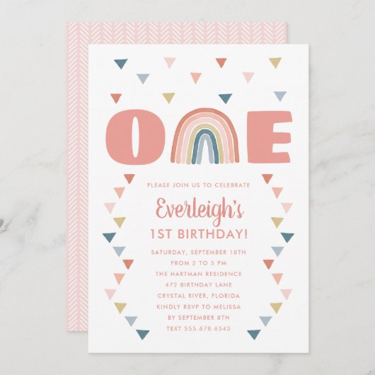 Cute Boho Waterverf Rainbow Birthday Coral First Kaart (Voorkant / Achterkant)