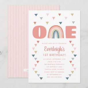 Cute Boho Waterverf Rainbow Birthday Coral First Kaart