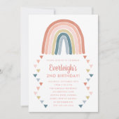 Cute Boho Waterverf Rainbow Birthday Coral Invita Kaart (Voorkant)
