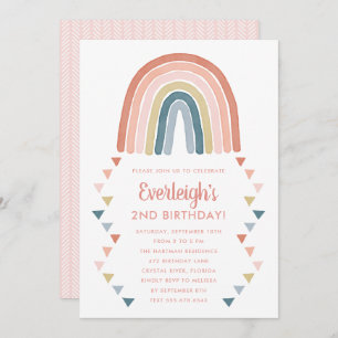 Cute Boho Waterverf Rainbow Birthday Coral Invita Kaart