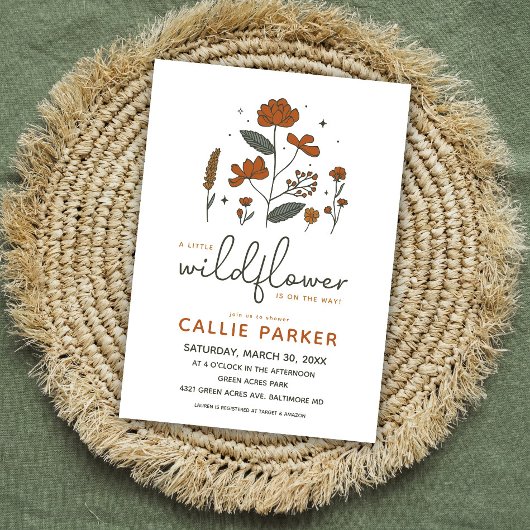 Cute Boho Wildflower Baby shower Invitation Kaart