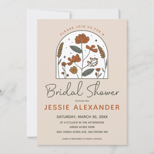 Cute Boho Wildflower Bridal Shower Invitation Kaart (Voorkant)