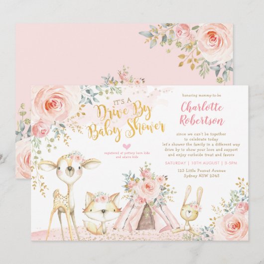 Cute Boho Woodland Drive by Girl Baby shower Kaart (Voorkant / Achterkant)