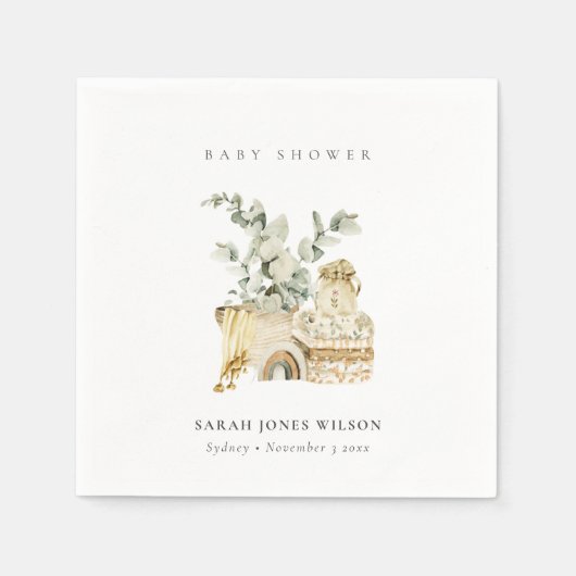 Cute Boho Yellow Nursery Foliage Baby shower Favor Servet (Voorkant)