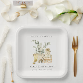 Cute Boho Yellow Nursery Foliage Baby shower Papieren Bordje