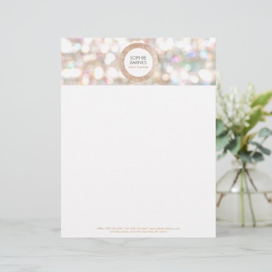 Cute Bokeh en Roos Gold Sequin Event Planner Custom Briefhoofd (Staand voorkant)