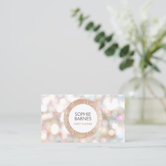 Cute Bokeh en Roos Gold Sequin Event Planner Visitekaartje (Staand voorkant)