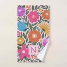 Cute Bold Colorful Flowers Girls Monogram