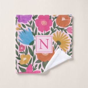 Cute Bold Colorful Flowers Girls Monogram Washandje
