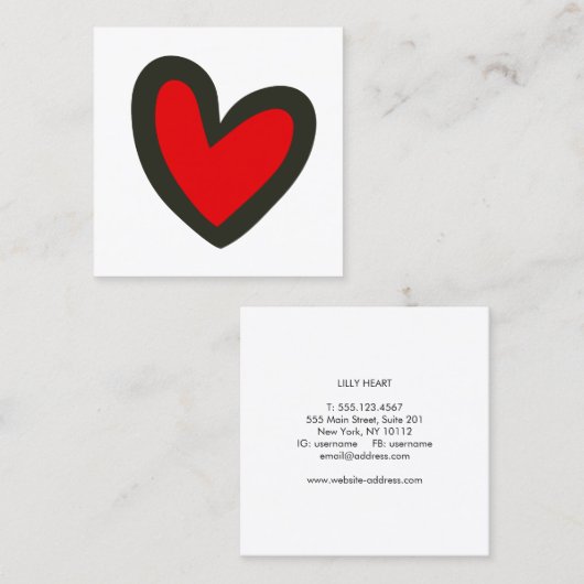 Cute Bold Red Heart Square Vierkante Visitekaartje (Voorkant / Achterkant)