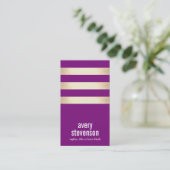 Cute Bold Typography Paars Gold Striped Visitekaartje (Staand voorkant)