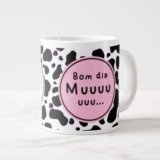 Cute “Bom Dia Muuuuu” Kawaii Cow Design Grote Koffiekop (Voorkant rechts)