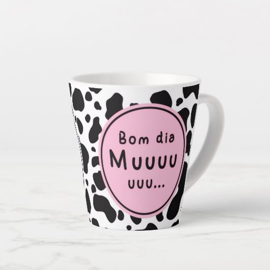 Cute “Bom Dia Muuuuu” Kawaii Cow Design Latte Mok (Rechterhoek)