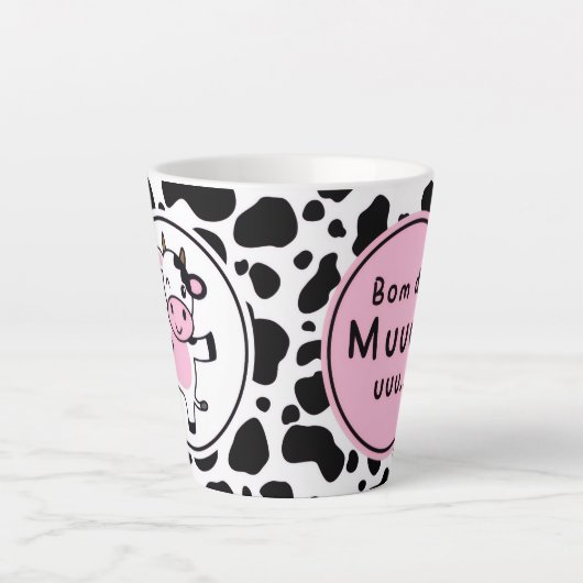 Cute “Bom Dia Muuuuu” Kawaii Cow Design Latte Mok (Voorkant)