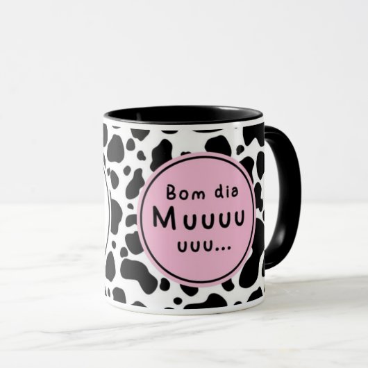 Cute “Bom Dia Muuuuu” Kawaii Cow Design Mok (Voorkant rechts)