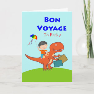 Cute Bon Voyage for Kids, Boy on Dinosaur Kaart