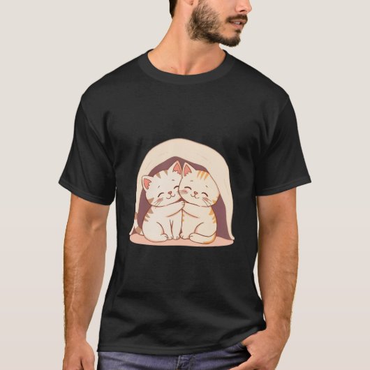 Cute Bonded Kittens Hugging Under Blanket Art ✨🐾 T-shirt (Voorkant)