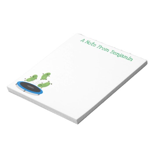 Cute bonen springen trampoline cartoon illustratie notitieblok (Linkerzijde)