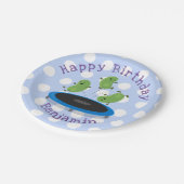 Cute bonen springen trampoline cartoon illustratie papieren bordje (Gekanteld)