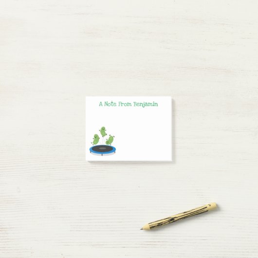 Cute bonen springen trampoline cartoon illustratie post-it® notes (Op bureau)