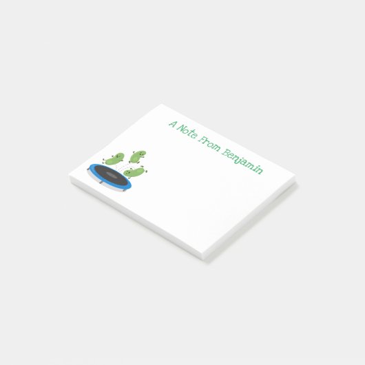 Cute bonen springen trampoline cartoon illustratie post-it® notes (Schuin)