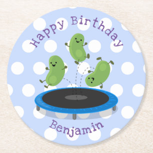 Cute bonen springen trampoline cartoon illustratie ronde kartonnen onderzetter