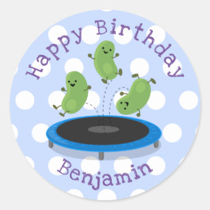 Cute bonen springen trampoline cartoon illustratie ronde sticker