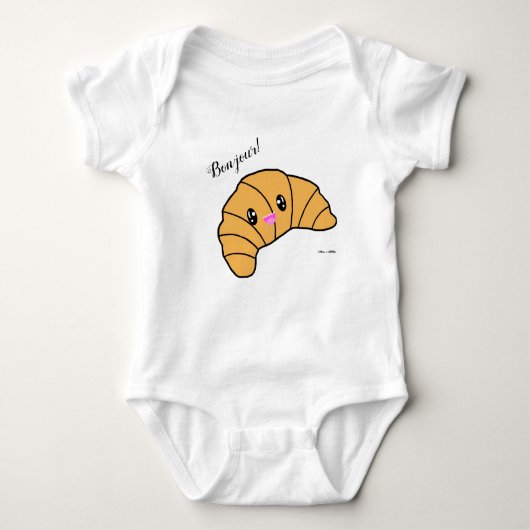 Cute Bonjour! Paris Croissant Bakery Sweet Foodie Romper (Voorkant)