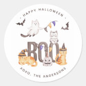 Cute Boo Cats Ghosts Pumpkin Happy Halloween Ronde Sticker (Voorkant)