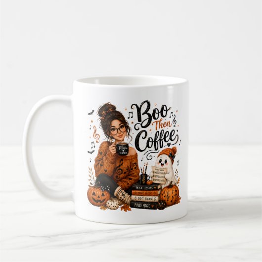 Cute Boo Dan Coffee Halloween Muziekleraar Mok (Links)