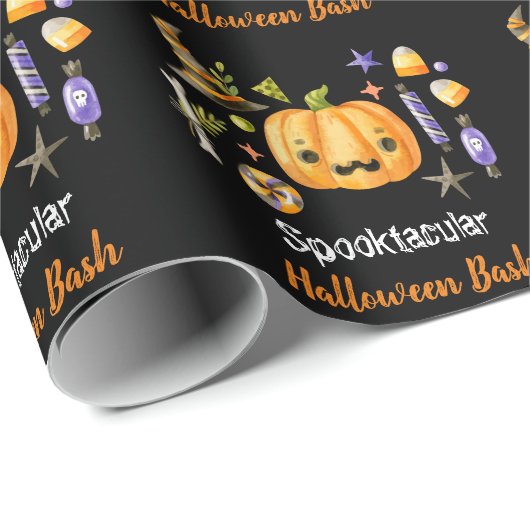 Cute Boo Pumpkin Spooktacular Halloween Bash Black Cadeaupapier (Rol Hoek)